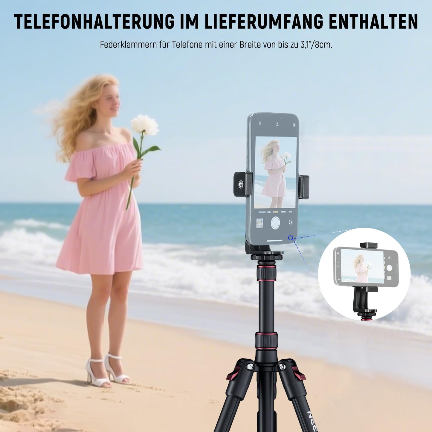 NEEWER Basics TP15 Camera Tripod Monopod, 68" Metal Heavy Duty Portable Travel DSLR Phone Stand with Cell Phone Holder, Compatible with iPhone for Film and Video, Ball Head Not Included