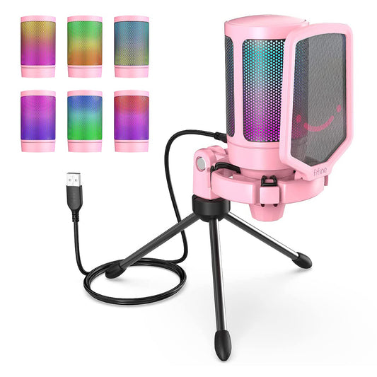 FIFINE Gaming Microphone PC, USB Microphone for PS4 PS5 Mac, with Microphone Stand, Mute Button, Pop Filter, Shock Mount, for Streaming Podcast Studio - 811666