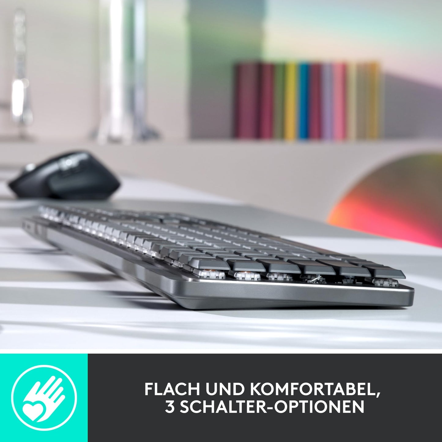 Logitech MX Mechanical Wireless Backlit Performance Keyboard, Tactile Quiet Keys, Backlit, Bluetooth, USB-C, macOS, Windows, Linux, iOS, Android, Metal, German QWERTZ - Gray - 920-010748