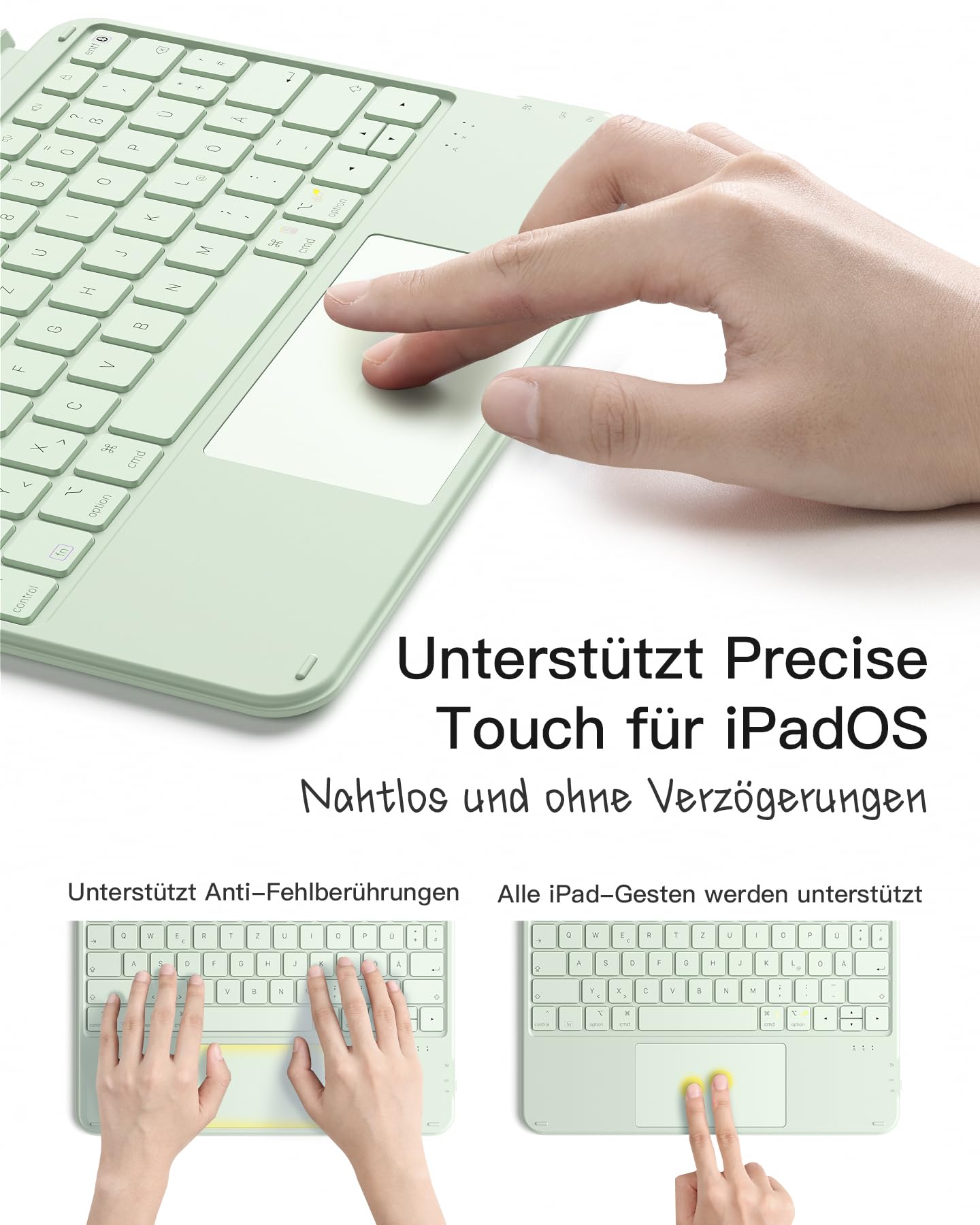 Inateck case with keyboard, ultralight keyboard for iPad 10/11 generation A16 2025 11 inch, iPad Air 11" M3/M2 (2025/2024), Air 5/4, Pro 11 4/3/2/1, removable, with touchpad, QWERTZ, AceTouch KB04122 - KB04122-GN-DE