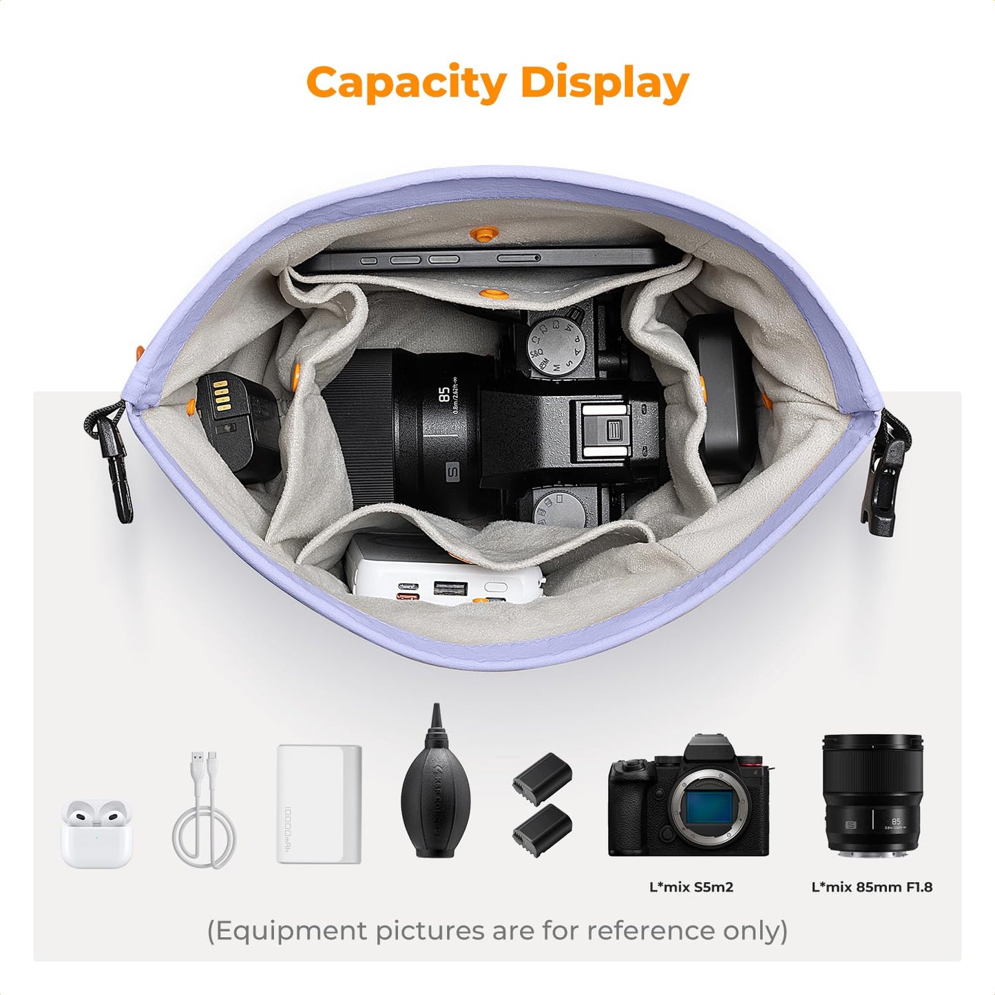 K&F CONCEPT Camera Bag Rollup Photo Bag, Fashionable Camera Shoulder Bag, Adjustable Shoulder Strap Camera Bag, Photographer Shoulder Bag Liner Bag for DSLR Camera Mirrorless Camera (Purple) - KF13.168V5