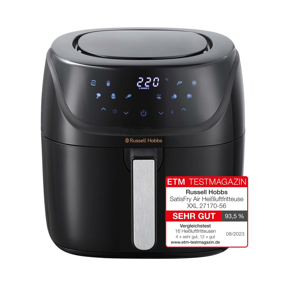 Russell Hobbs Heißluftfritteuse XXL 8L Rapid AirFryer [compact design, 7 cooking functions, 10 programs] SatisFry (dishwasher safe, max 220°C, oil-free fryer, grilling, baking, roasting) 27170-56
