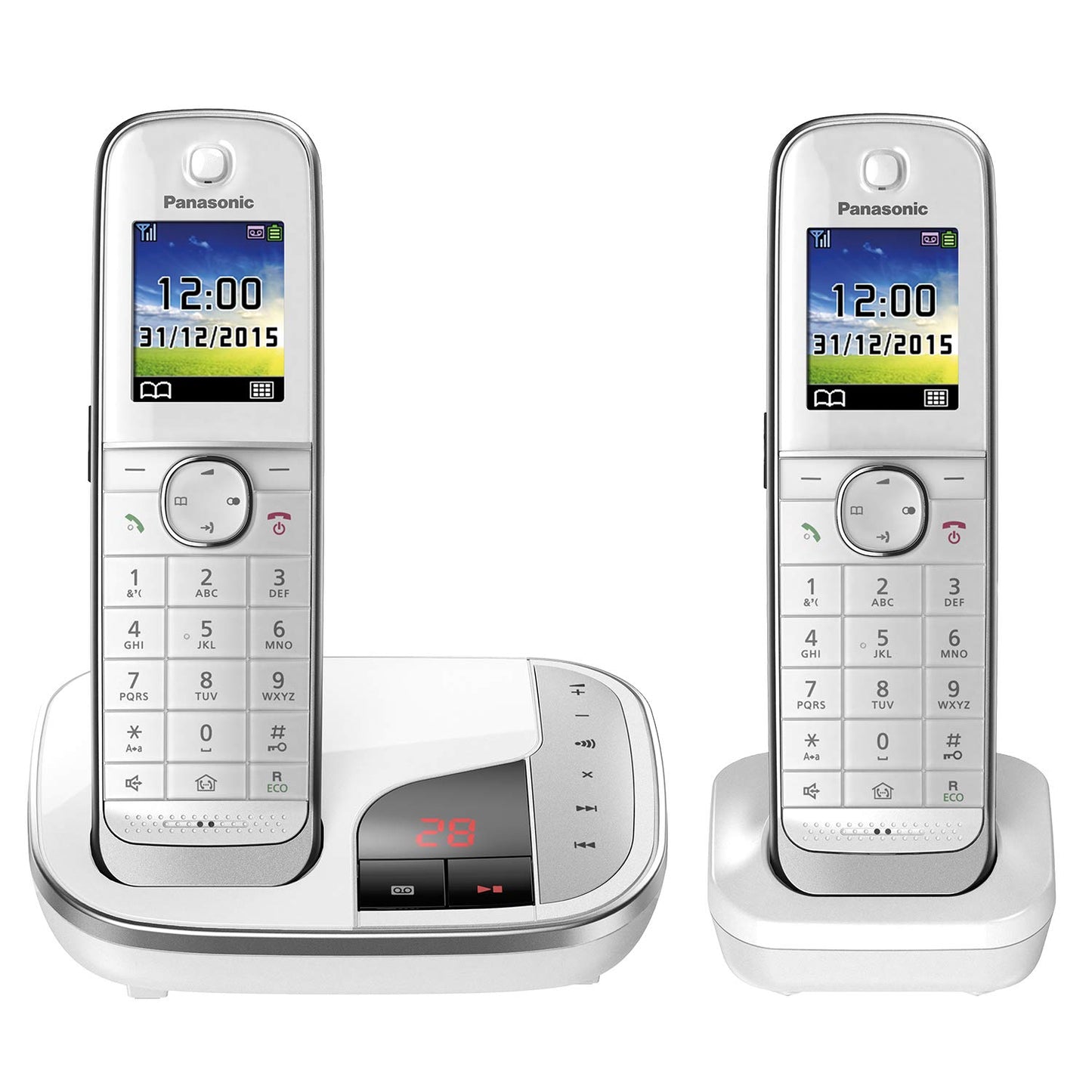 Panasonic KX-TGJ322GW family telephone with answering machine (cordless telephone duo, low radiation, call protection, DECT base station) black/white