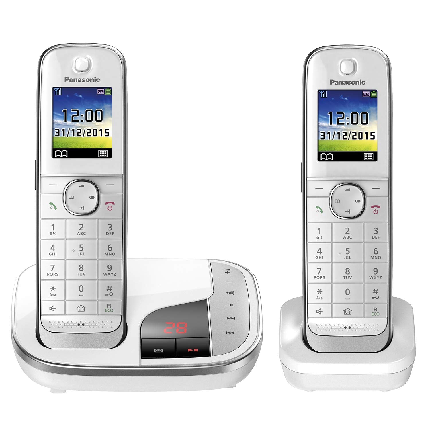 Panasonic KX-TGJ322GW family telephone with answering machine (cordless telephone duo, low radiation, call protection, DECT base station) black/white