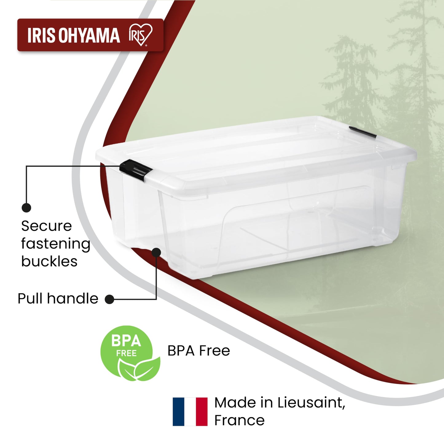 Iris Ohyama, Set of 6, Storage Boxes, 30 L with Clips, Stackable, Living Room, Bedroom, Garage - New Top Box NTB-30 - Transparent - 104514