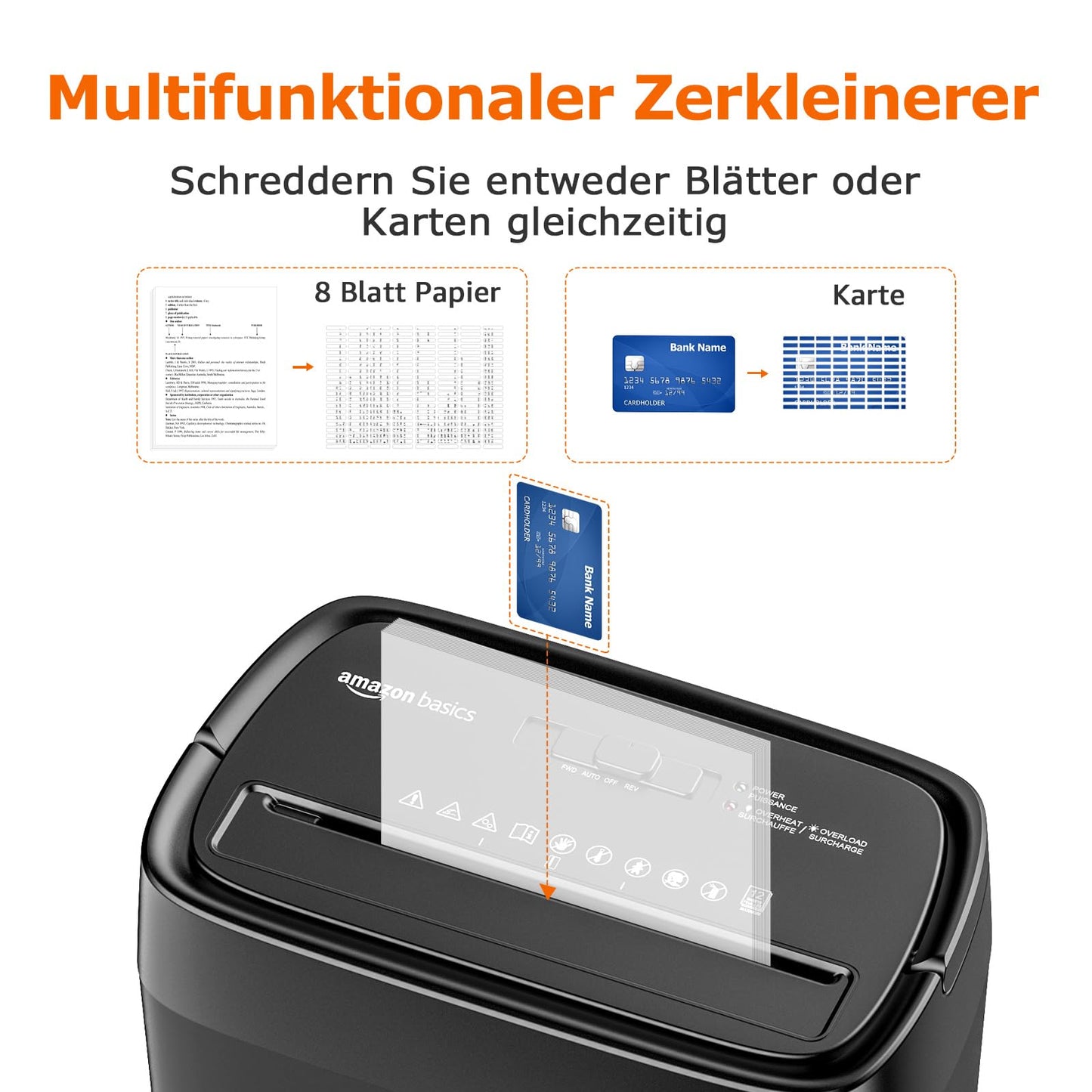 Amazon Basics cross-cut document shredder, 12 sheets, with transparent viewing window, for documents and credit cards, 22.7l collection container, black - C262-C