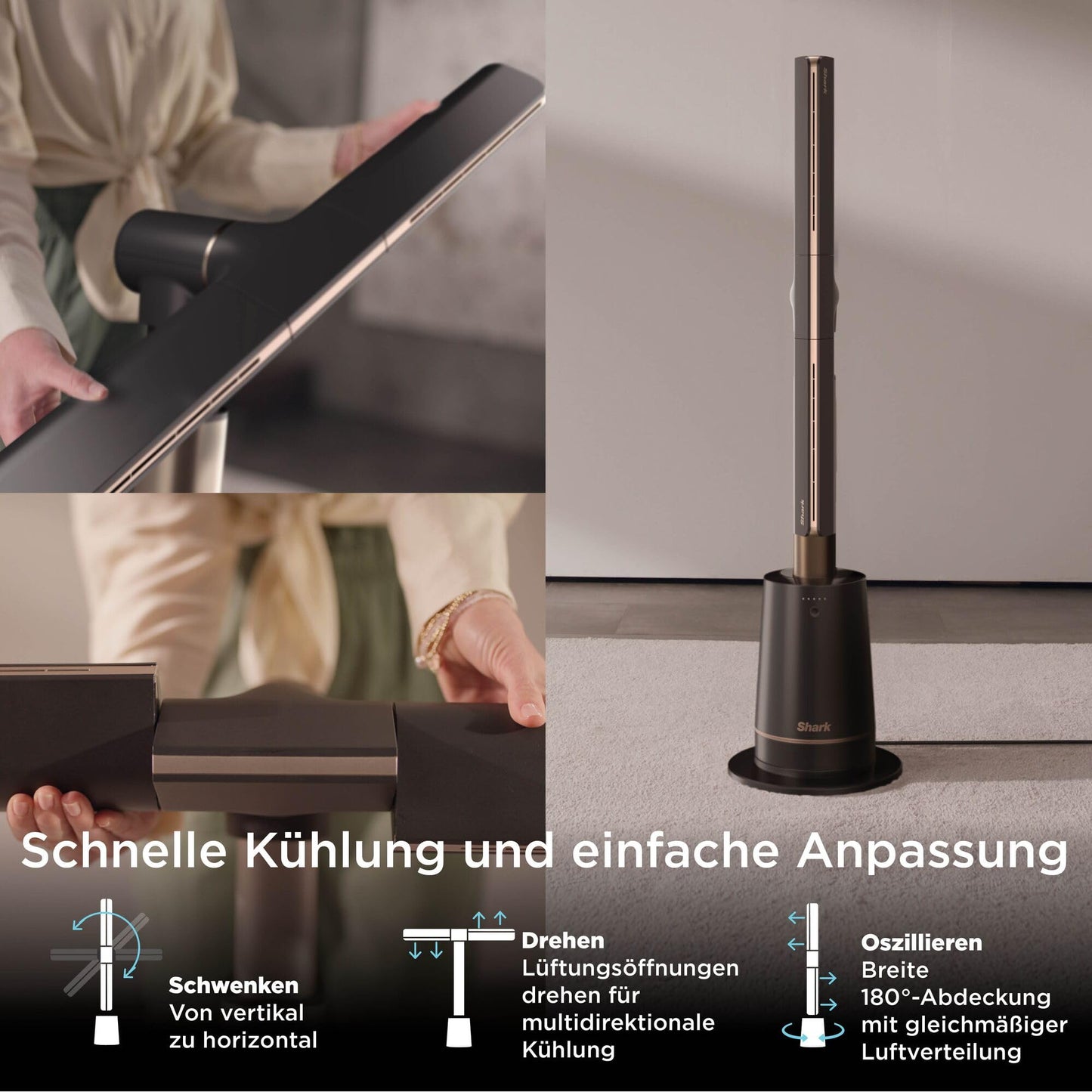 Shark TurboBlade Tower Fan, Quiet, High Speed System, Air Circulation up to 20 Meters, 10 Speeds, 180° Oscillation, Remote Control, Timer, Easy Cleaning, Anthracite TF200SEU