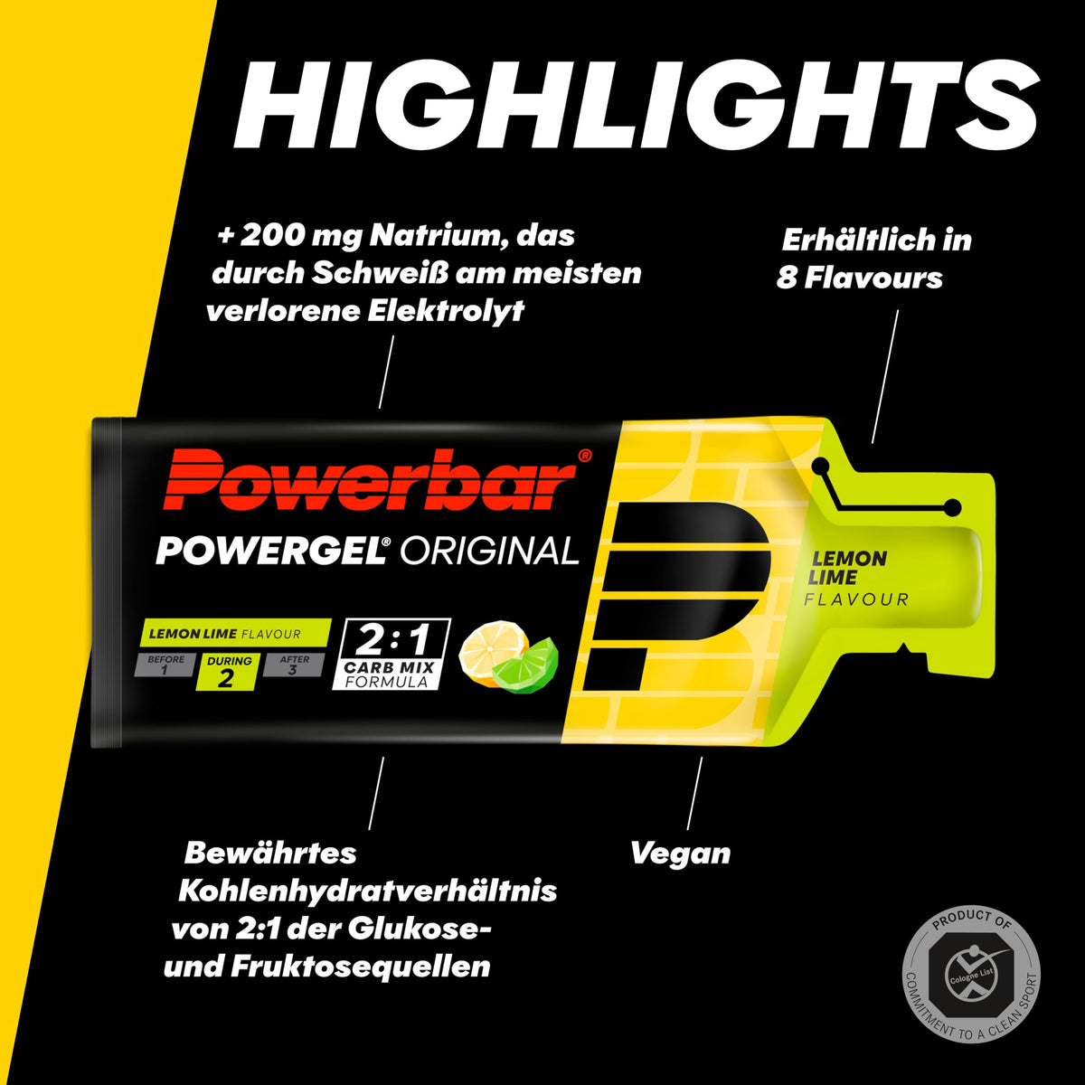 Powerbar - PowerGel Original - Lămâie Lime - 12x41g - Gel energetic cu conținut ridicat de carbohidrați - Sodiu - fără cofeină - 22010410