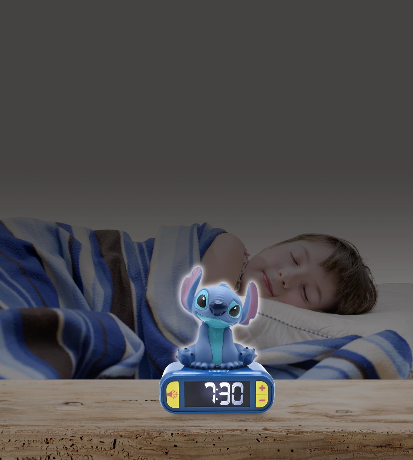 Lexibook, Disney Stitch, Night Alarm Clock, Sounds and Melodies, Backlit LCD Display, Illuminated, Snooze Function, Blue, RL800D