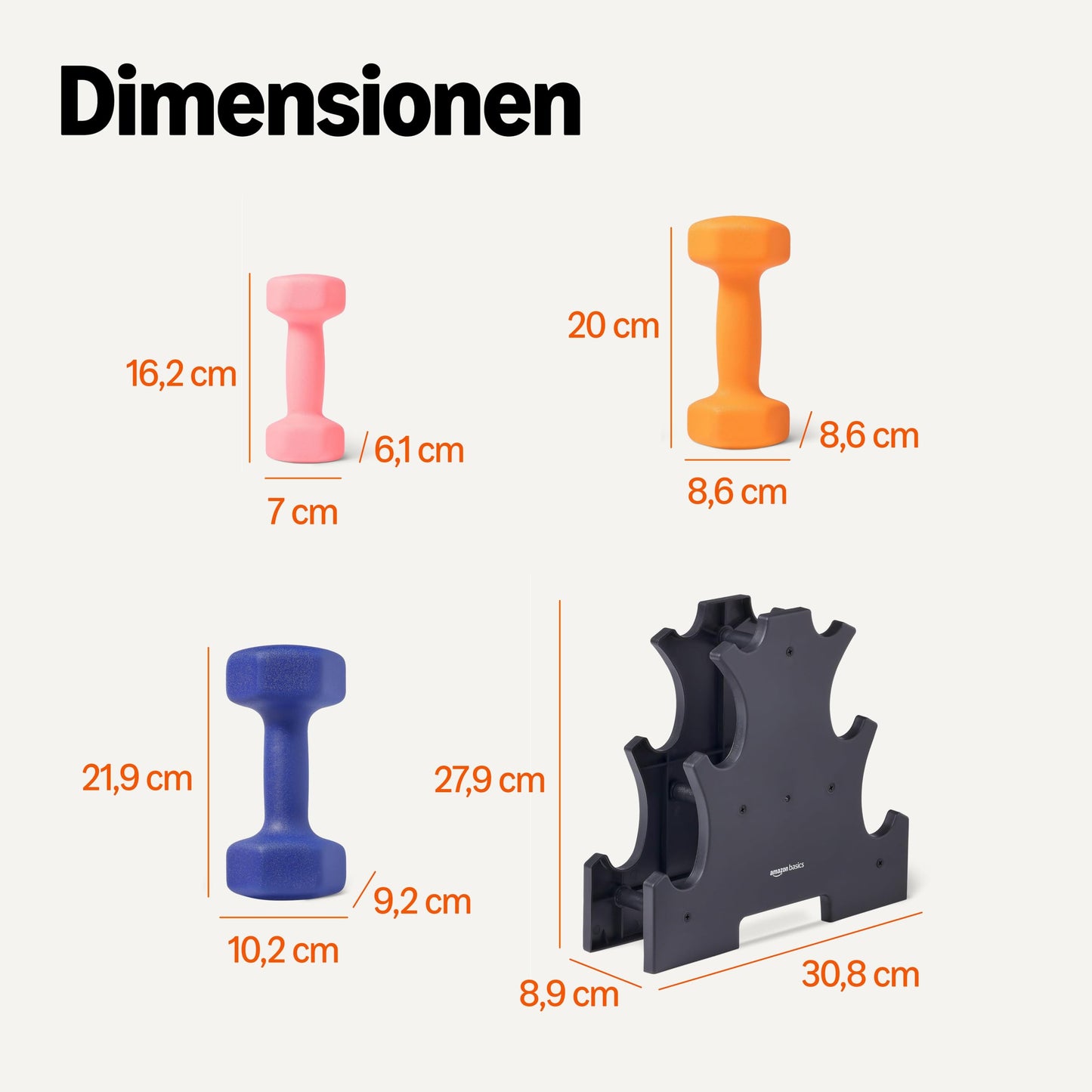 Amazon Basics Neoprene Dumbbell Weights Set with Stand, 1.5, 3, 5 kg Pairs - GND019