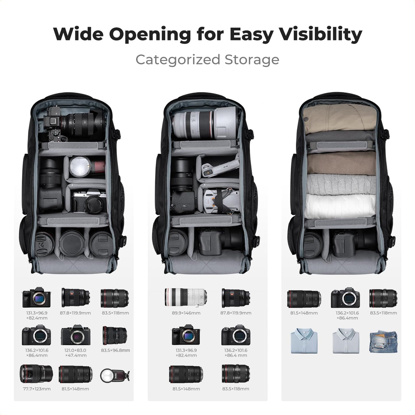 K&F CONCEPT Photo Backpack Large Camera Backpack 30L Waterproof Camera Backpack with Rain Cover for DSLR SLR SLR Cameras Tripods 16 Inch Laptop - KF13.178V1