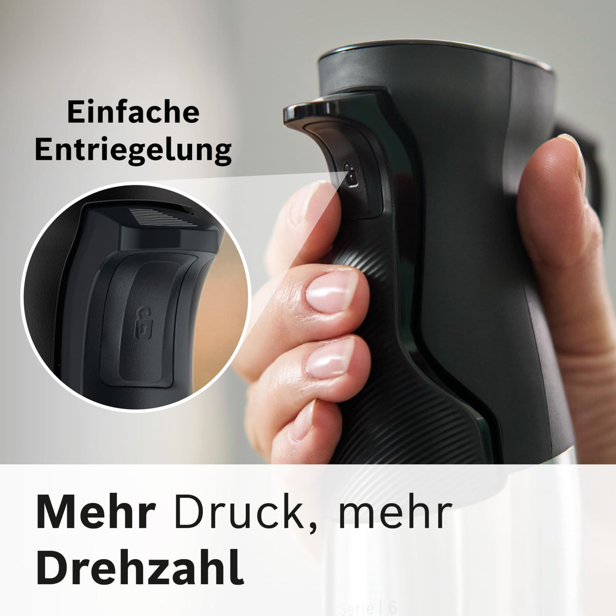 Bosch ErgoMaster Series 6 Hand Blender, 4 stainless steel blades, one-handed operation, wear-free ceramic coupling, durable, air cooling, chopper, potato masher, whisk, 1000 W, MSM6M673