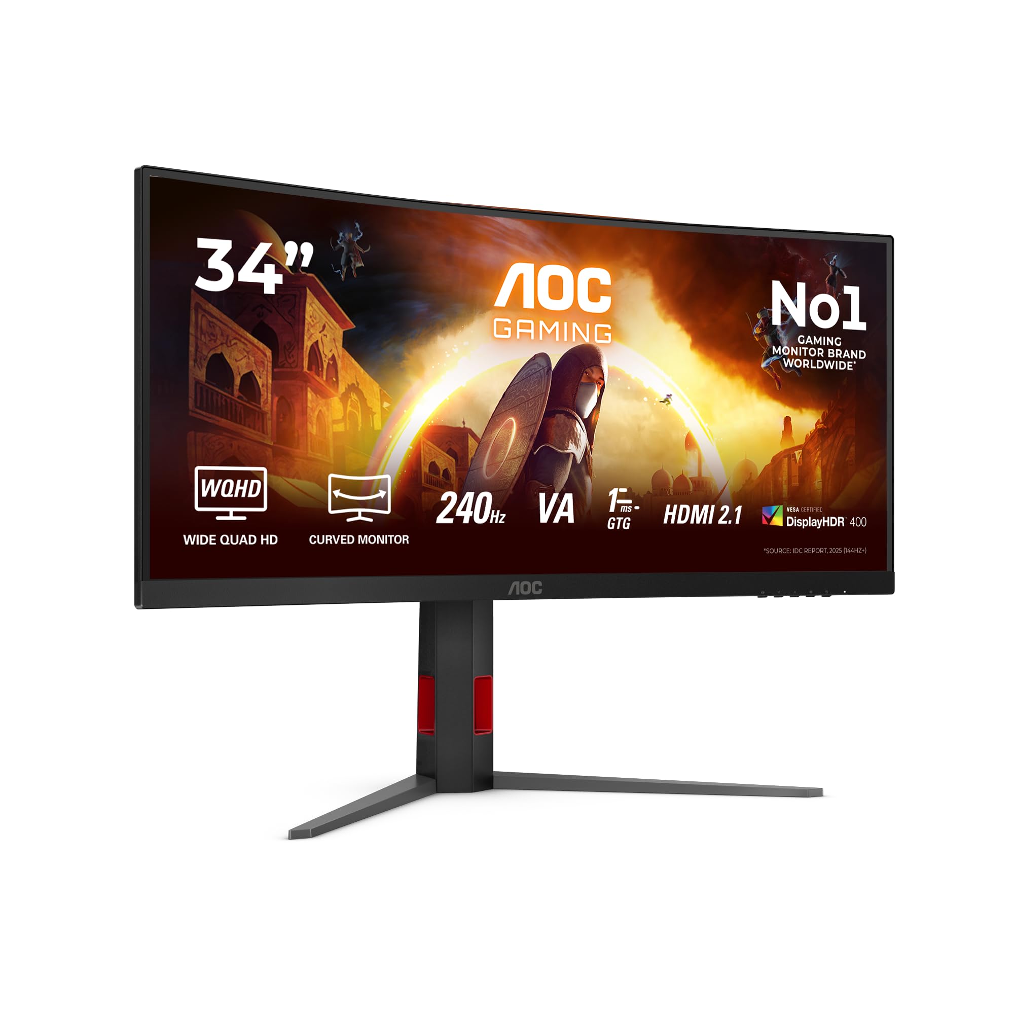 AOC CU34G4Z 34 inch curved, UW-QHD USB hub gaming monitor, 240Hz, Fast VA panel, 1ms GtG, HDR400, FreeSync Premium, height adjustment, (3440x1440 HDMI 2X 2.1 DP 1x 1.4) black