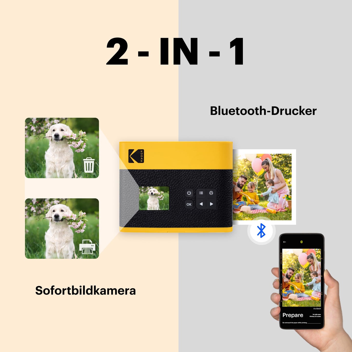 Kodak Mini Shot 3 ERA 4PASS 2-in-1 instant camera and photo printer (7.6x7.6cm) instant camera + 8 sheets, yellow - MS300Y