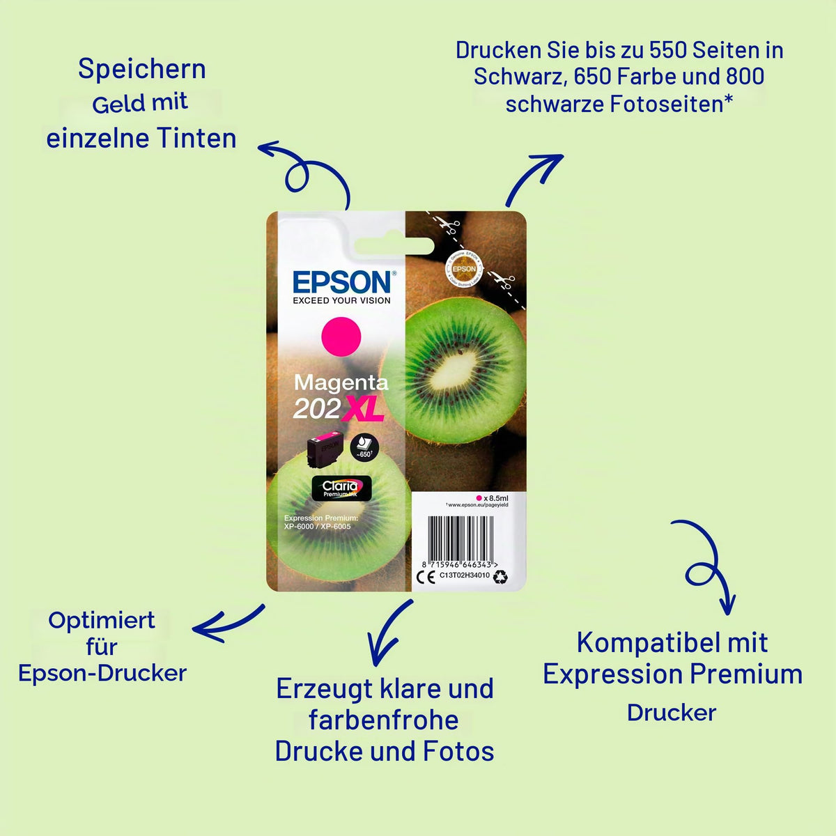 Epson EP64634 Original 202XL Ink Kiwi (XP-6000, XP-6005, XP-6100, XP-6105), Magenta (Pack of 2)