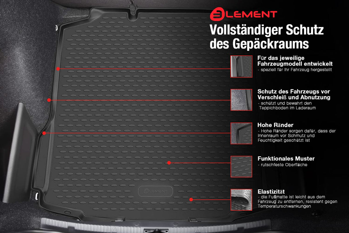 Element Custom-Fit Premium Anti-Slip Trunk Mat Cargo Liner compatible with Ford KA, Mk3 III, 2014-2024, | Hatchback | 100% custom-fit anti-slip mat for your car - HromTech