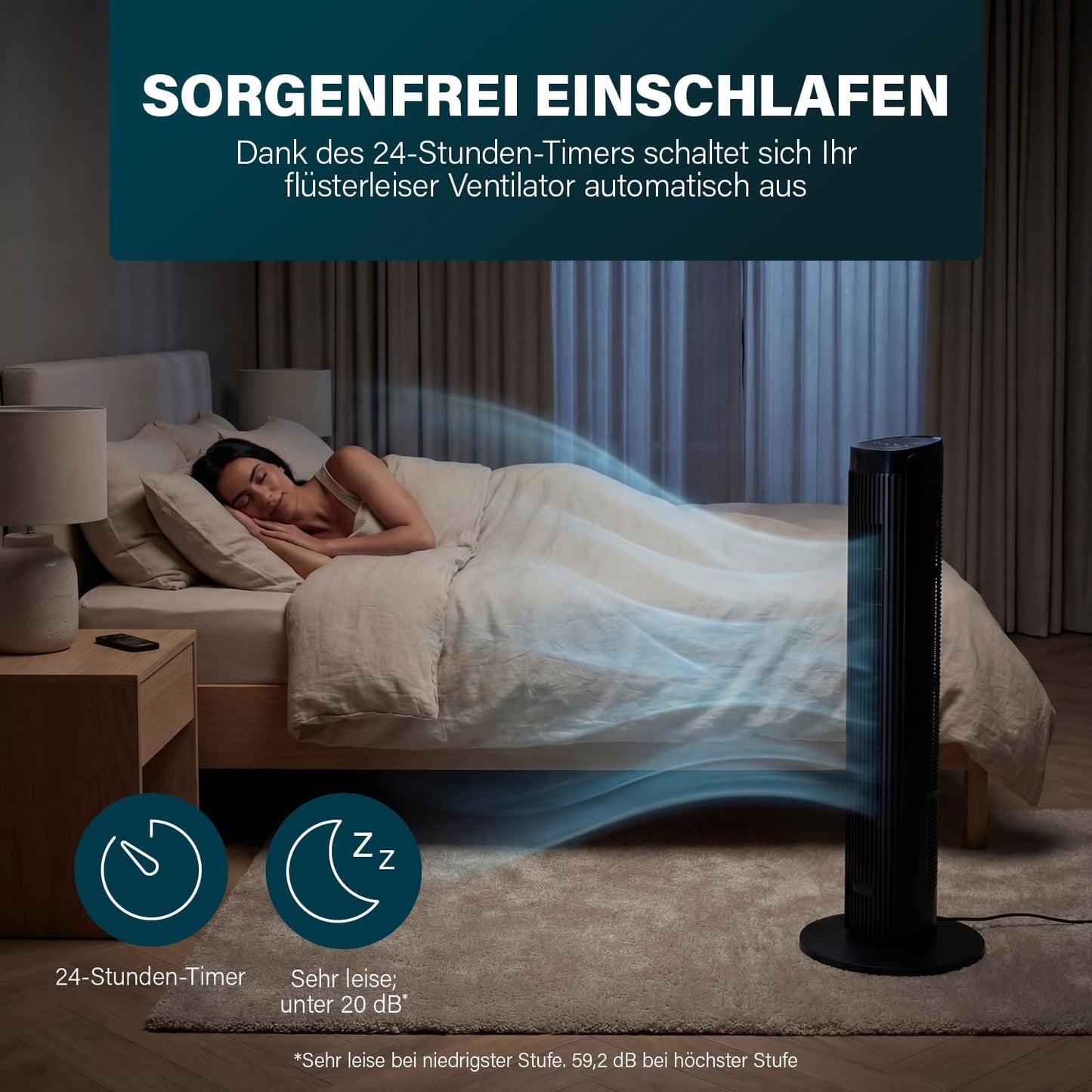Princess Tower Fan - Elegant Design - 40 W - Powerful, Quiet, Energy Efficient - Height: 91.5 cm - Oscillating - 4 Modes - 12 Speeds - 352370 - 01.352370.01.001