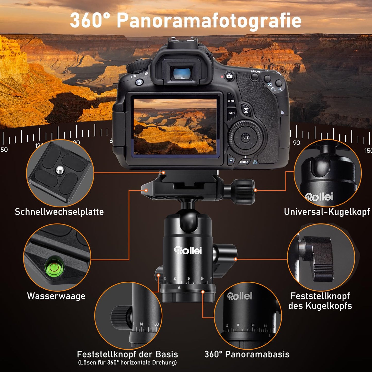 Rollei Compact Traveler No.1 Carbon Black, 145cm camera tripod Lightweight travel tripod with ball head Arca Swiss compatible Compact photo tripod with monopod function for DSLR & smartphone Pack size 34cm - 22578