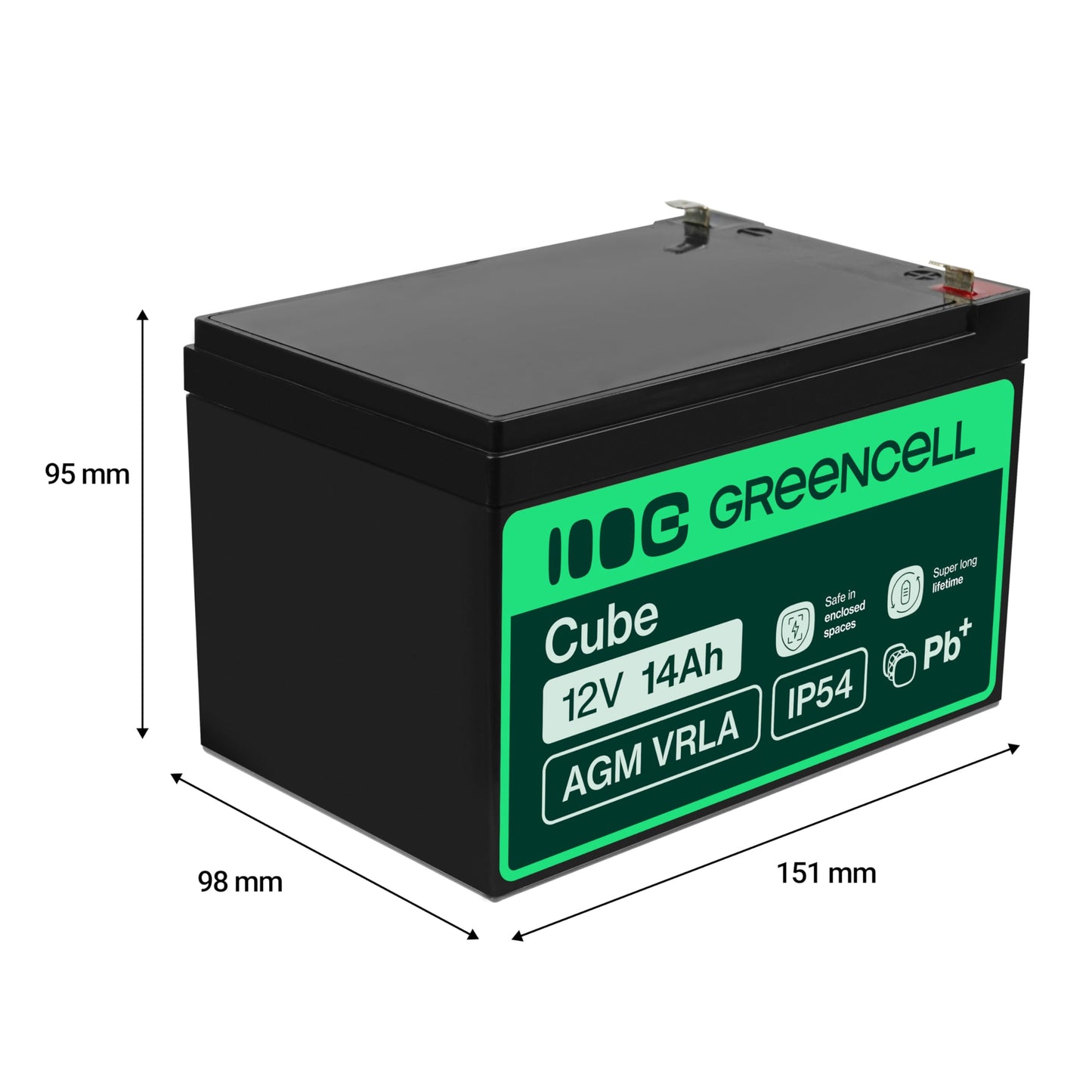 Green Cell AGM 12V 14Ah battery VRLA lead battery lead battery replacement battery gel battery battery cycle-proof unmanned toys, alarm, emergency power, children's vehicles, children's quad, black - 12V14AH