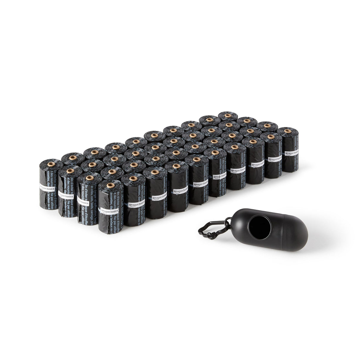 Amazon Basics Pungi pentru excremente de câine cu dispenser și clip pentru lesă, fără parfum, pachet de 600, negru - 100340-APL