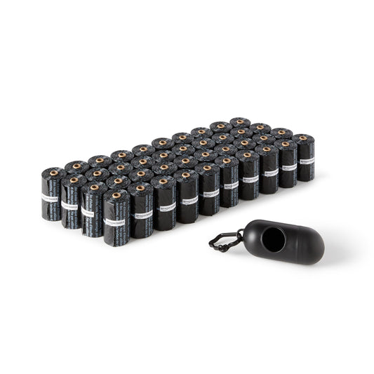 Amazon Basics Pungi pentru excremente de câine cu dispenser și clip pentru lesă, fără parfum, pachet de 600, negru - 100340-APL