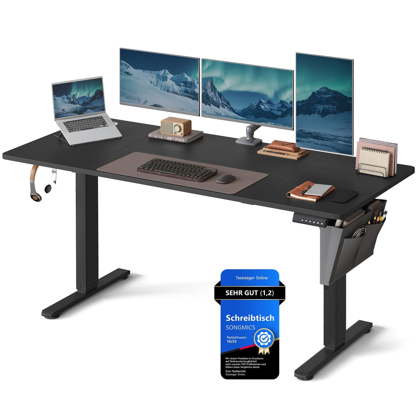 SONGMICS Electric height-adjustable desk, 160 x 70 cm, infinitely adjustable, memory function with 4 heights, ink black LSD136B01 - LSD03X01