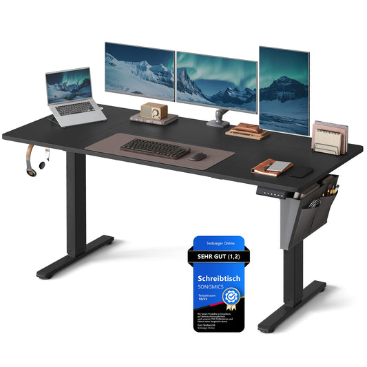 SONGMICS Electric height-adjustable desk, 160 x 70 cm, infinitely adjustable, memory function with 4 heights, ink black LSD136B01 - LSD03X01