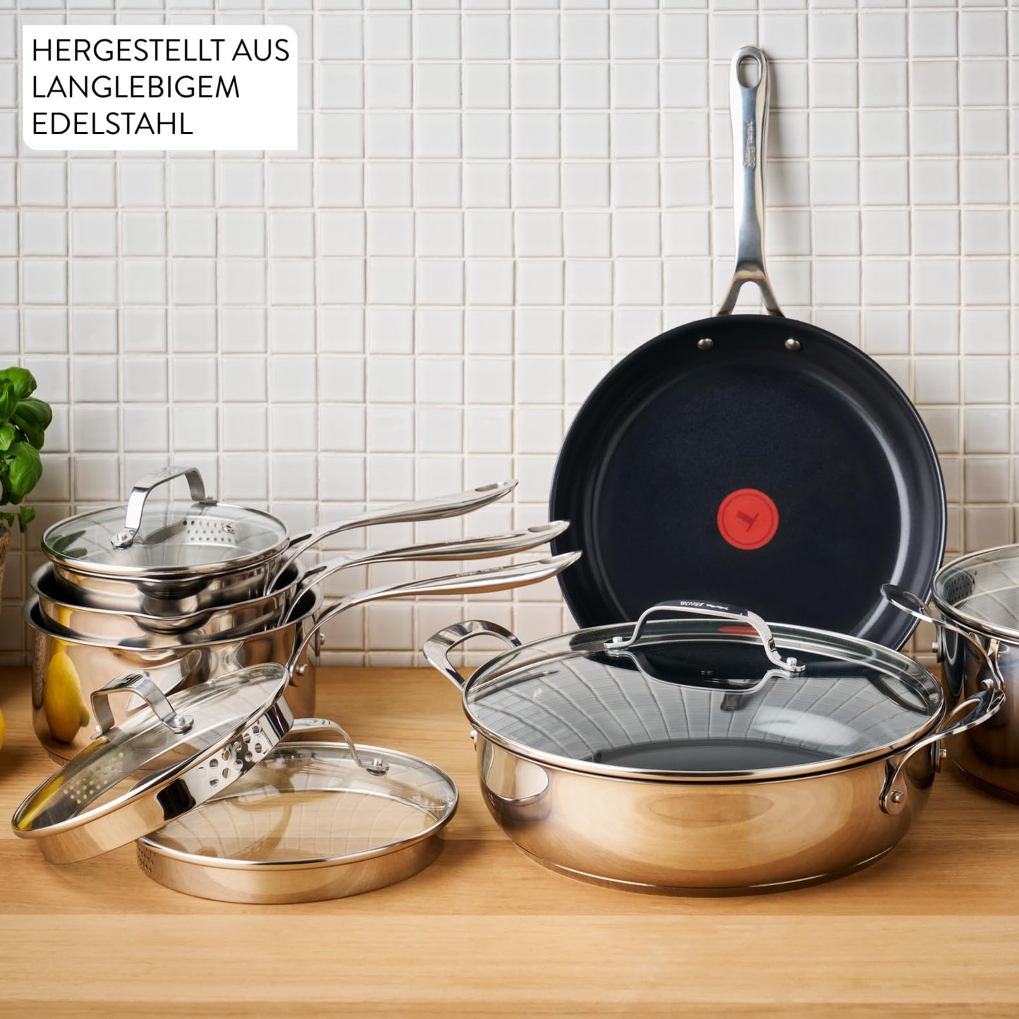 Tefal Jamie Oliver by Direct Cook frying pan 24 cm, including pan protector, non-stick ceramic surface, long-lasting seal, thermal signal, for all types of stoves, stainless steel, H880S234