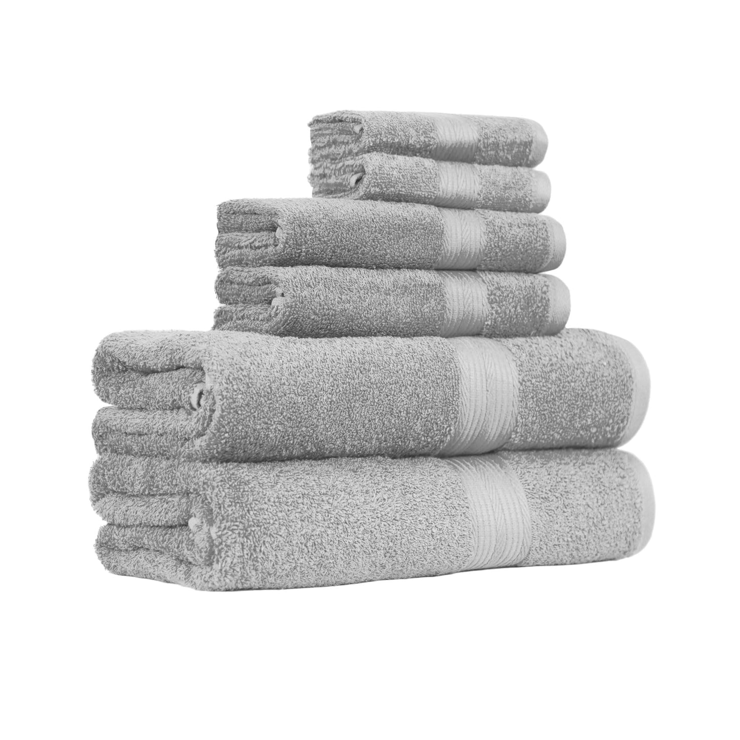 Amazon Basics Towel Set 6 Pieces 100% Cotton Fade Resistant Soft 2 Bath Towels + 2 Hand Towels + 2 Wash Cloths Gray - ABFR-6P-GY