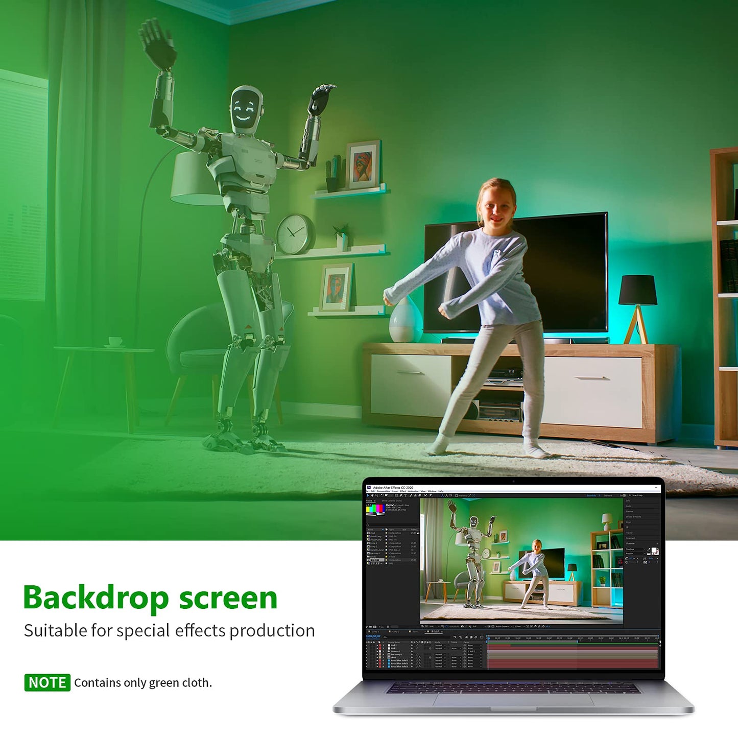 Neewer 3 x 3.6M PRO Photo Studio Premium Polyester Foldable Backdrop Background for Photography, Video and TV (Background ONLY) - GREEN - 10083670@@##2