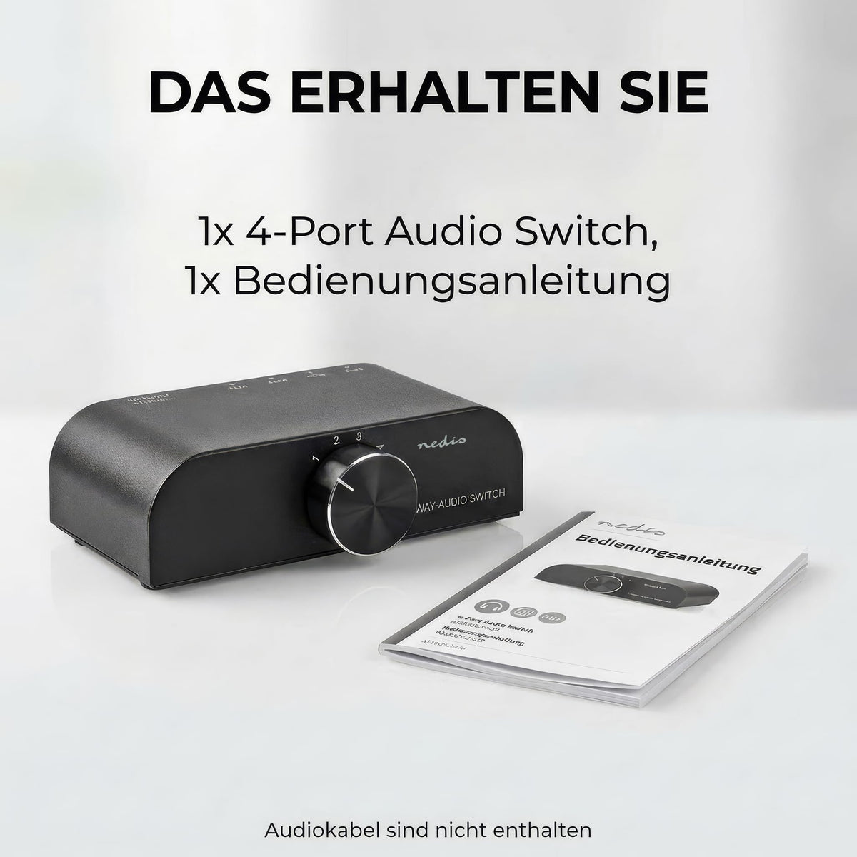 Nedis Audio Switch - Audio Switch - 4 Sources - 3x RCA and 1x 3.5 mm Jack Input - RCA Switch - Plug and Play - Aluminum - ASWI2424AT