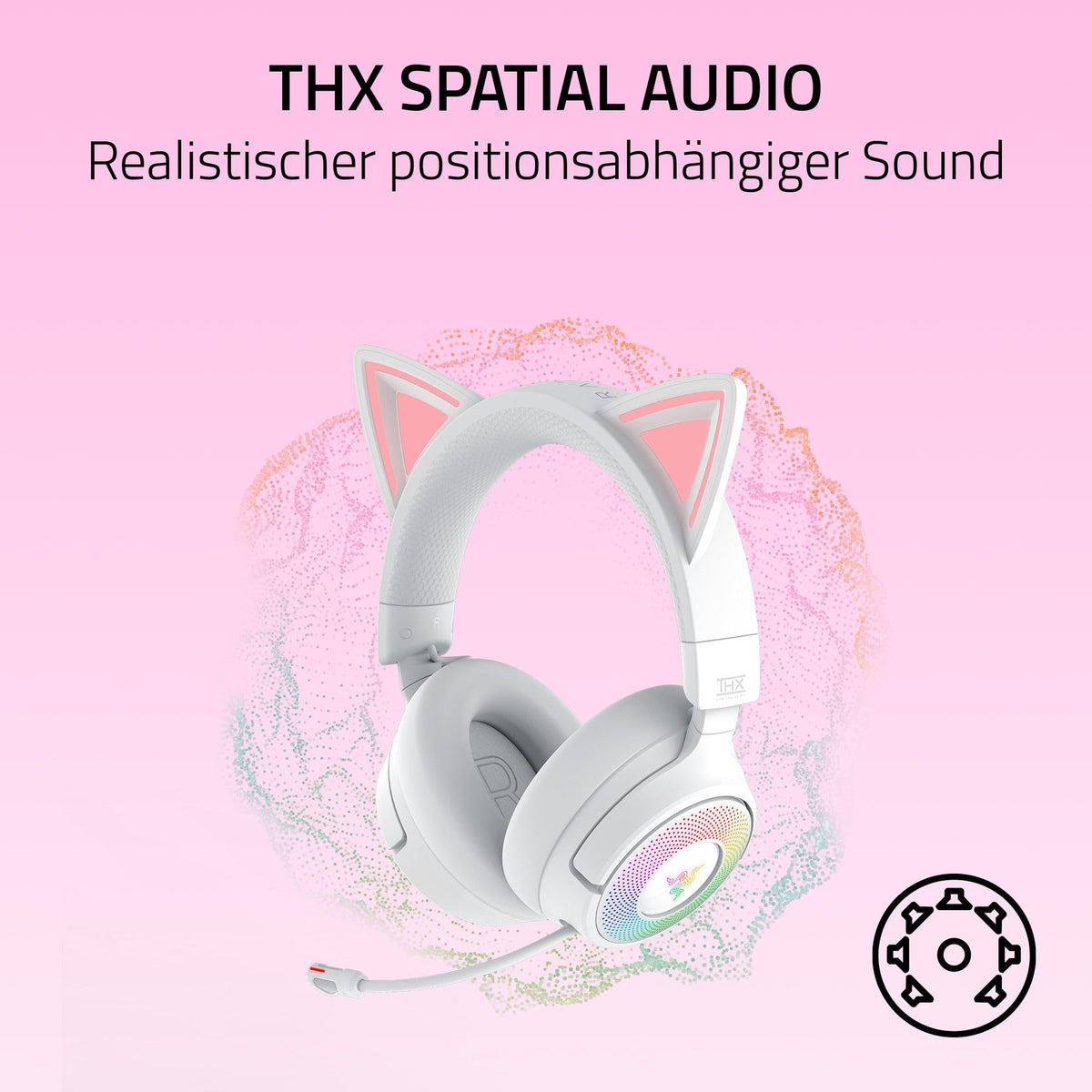 Razer Kraken Kitty V3 Pro - Wireless RGB Kitty Headset for Gaming - Reactive Streaming Cat Ears - Triforce 40mm Drivers - Hyperspeed Wireless & Bluetooth - THX Spatial Audio | White - RZ04-05170400-R3M1
