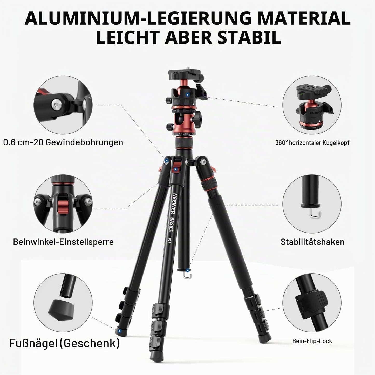 NEEWER Basics 70.9" camera tripod monopod with center column/ball head - TP16