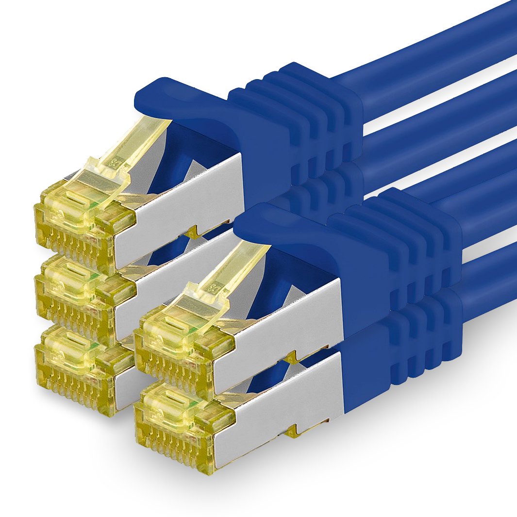 1aTTack.de Cat.7 network cable 7.5 m blue pack of 5 Cat7 Ethernet cable network LAN cable raw cable 10 Gb s SFTP PIMF LSZH set patch cable with Rj 45 plug Cat.6a - 4251073616209