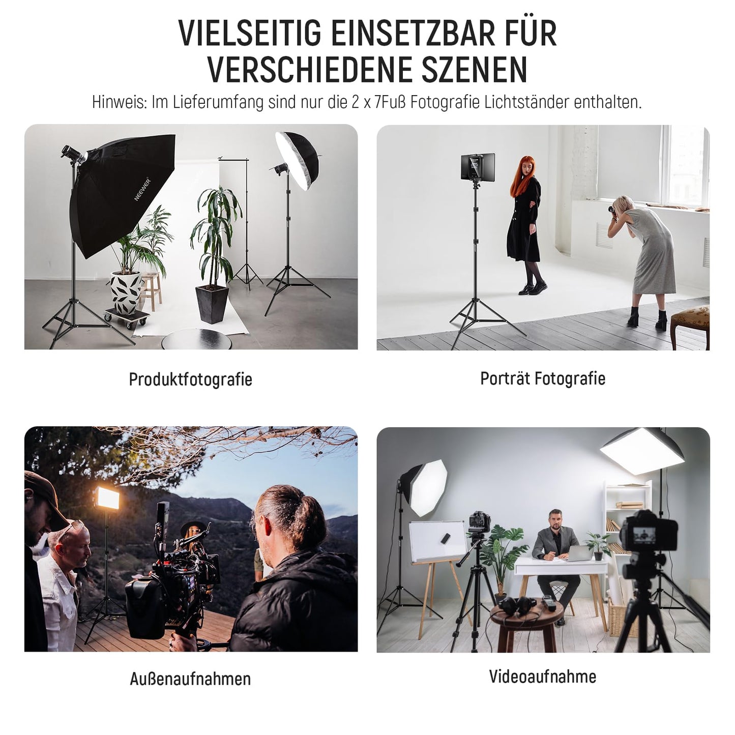 Neewer 210cm Aluminum Alloy Photography Photo Studio Light Stand for Video, Portrait and Photo Lighting, Reflectors, Softboxes, Umbrellas, Backgrounds (2 Pack) - ST210