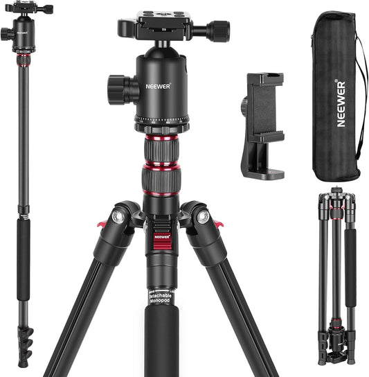 NEEWER 77" camera tripod monopod for DSLR, smartphone with 360° panoramic ball head, 2 axis center column, Arca type quick release plate, bag, compact, aluminum, max. load capacity 34lb, TP77