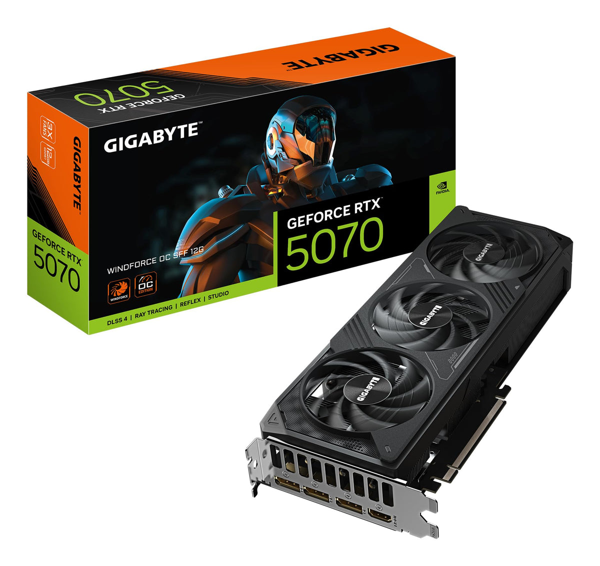 Gigabyte GeForce RTX 5070 WINDFORCE OC SFF 12G Graphics Card - 12GB GDDR7, 192 Bit, PCI-E 5.0, 2542 MHz Core Clock, 3 x DP 2.1a, 1 x HDMI 2.1b, NVIDIA DLSS 4, GV-N5070WF3OC-12GD