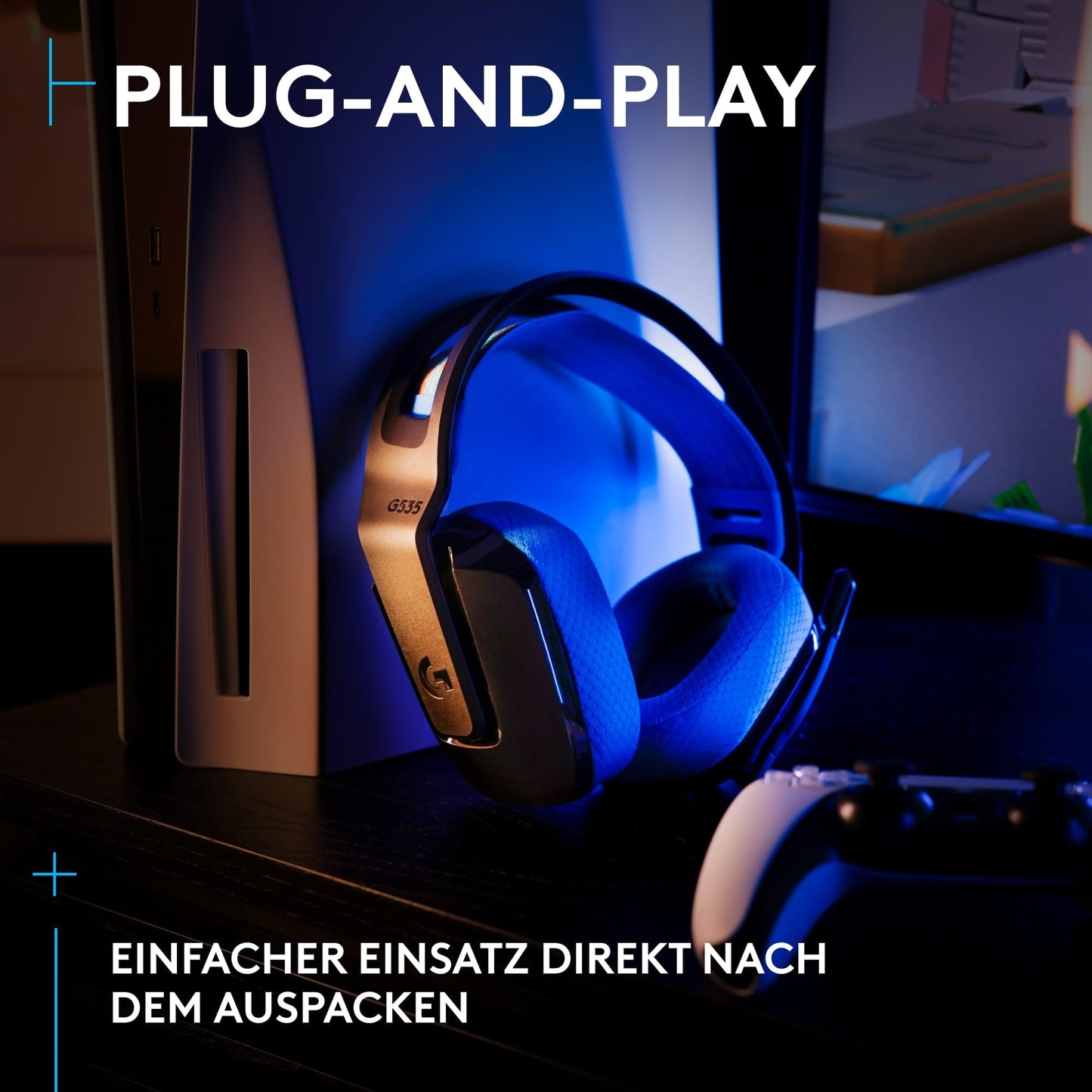 Logitech G G535 Lightspeed Wireless Gaming Headset - Lightweight On-Ear Headphones, Microphone Mutable, 33 Hour Battery Life, Compatible with PS5, PS4, PC, USB-C Rechargeable - Black,Blue - 939-002219