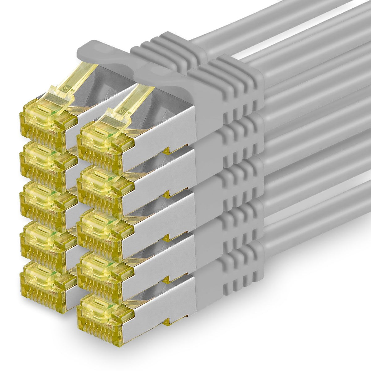 1aTTack.de Cat.7 Network Cable 10m Gray 10 Pieces Cat7 Ethernet Cable Network LAN Cable Raw Cable 10 Gb/s SFTP PIMF LSZH Set Patch Cables with RJ 45 Connector Cat.6a - 4251073617367