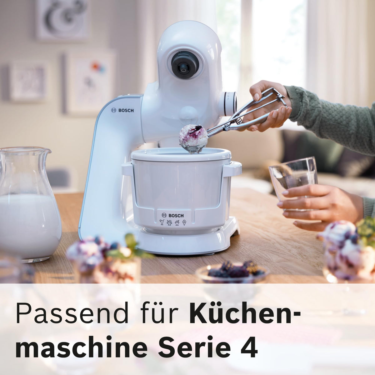 Bosch Ice Cream Maker MUZ5EB2, accessory compatible with Kitchen Machine Series 4, 550ml, homemade ice cream, sorbet, frozen yogurt, ice cream machine