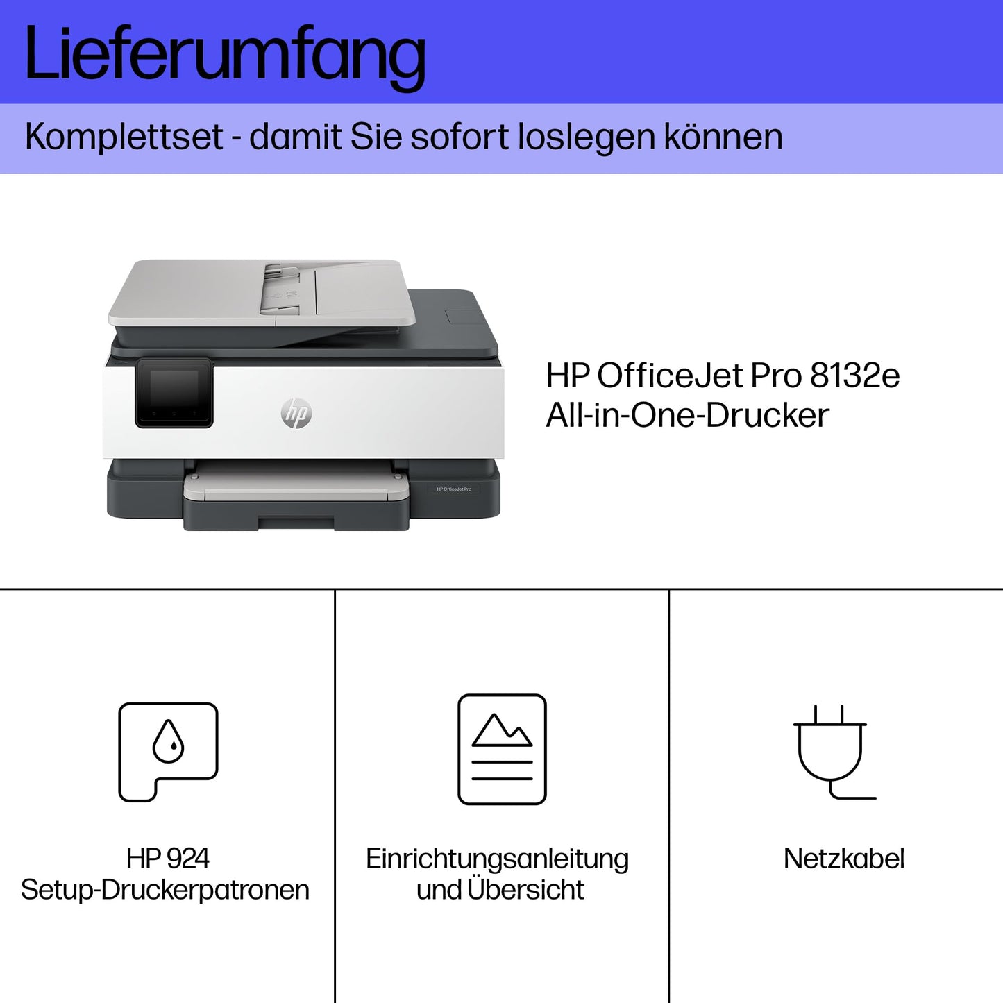HP OfficeJet Pro 8132e multifunction printer, 6 months free printing Instant Ink included, printer, scanner, copier, fax, WLAN, LAN, duplex, ePrint, Airprint, Basalt - 40Q45B#629