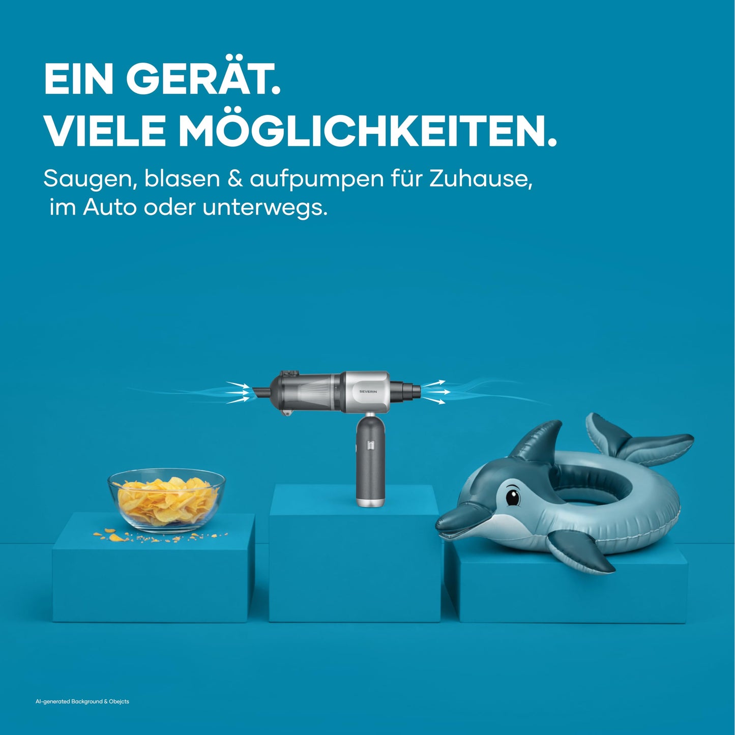 Severin 3-in-1 cordless hand vacuum cleaner, air blower & inflator, dust blower, for air mattresses, cars, household, 3 levels, 17000Pa, wireless, 240000rpm, S-Power Duoboost, 120W, anthracite, HV 7149