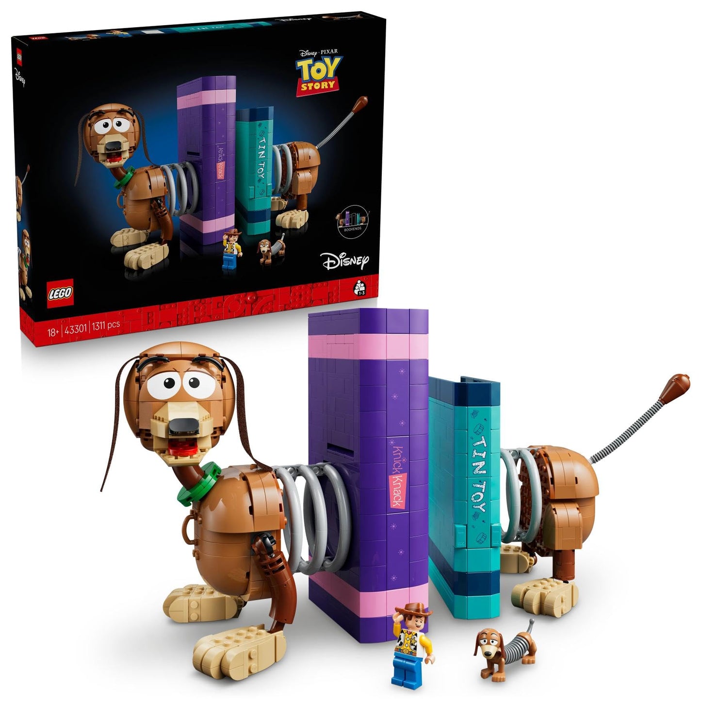 LEGO ǀ Disney and Pixar Toy Story: Slinky bookends - bookshelf decoration building set for adults - including Woody minifigure & dachshund figure - nostalgic gift for fans - 43301