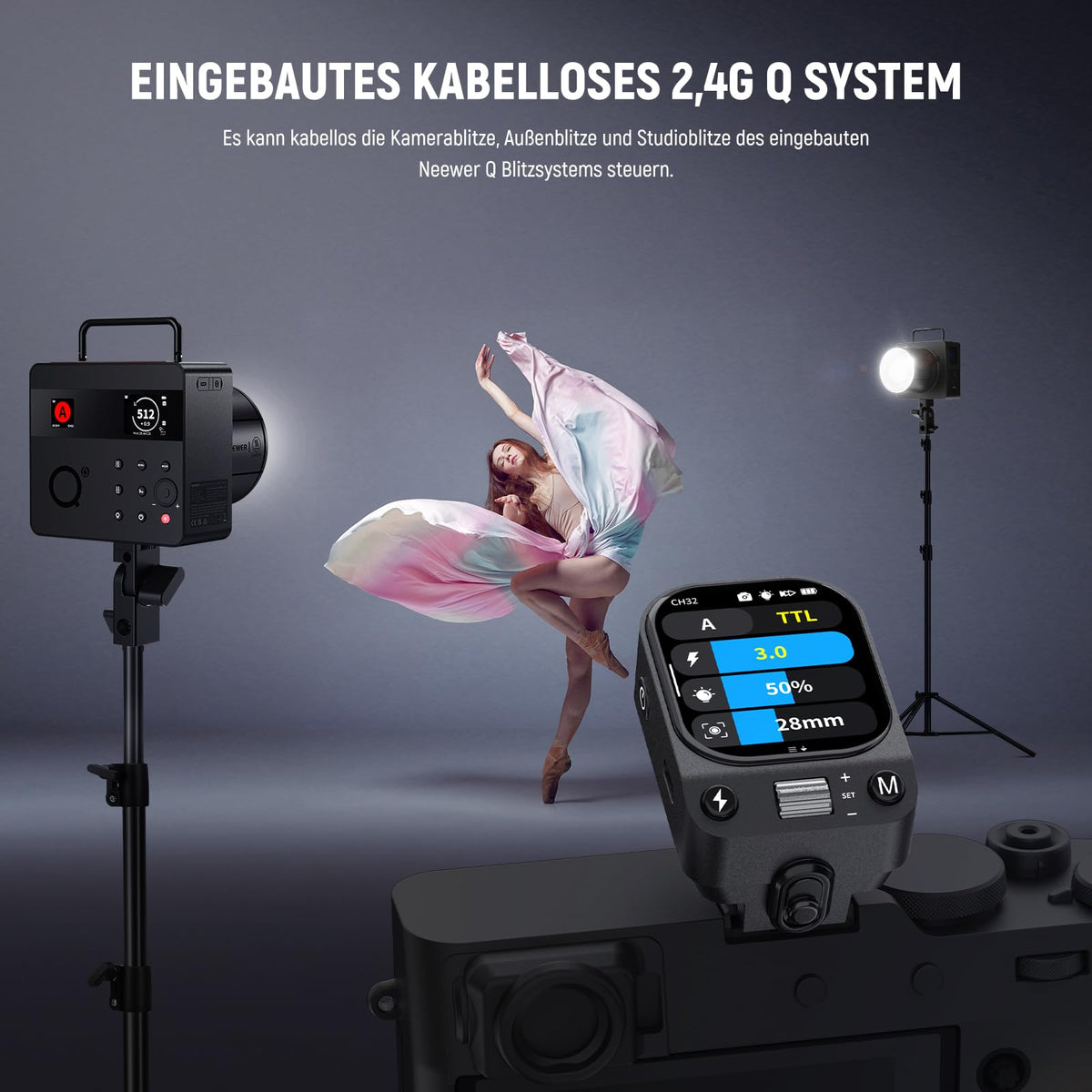 NEEWER QZ-F TTL Flash Trigger, compatibil cu camerele Fujifilm, comutator HSS de 1/8000s, acumulator de 1000mAh, ecran OLED tactil pentru sistemul Q de 2,4GHz Z3 Z2PRO Z2II Z2 Z880 Q6 Q4 Q300 Q200