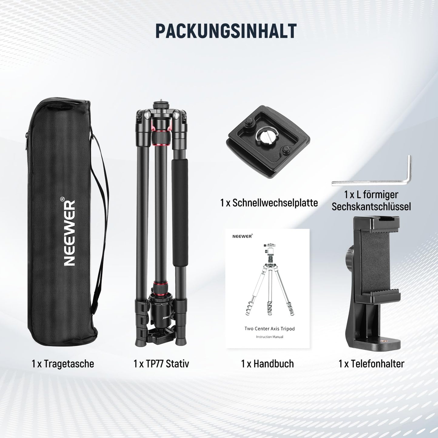 NEEWER 77" camera tripod monopod for DSLR, smartphone with 360° panoramic ball head, 2 axis center column, Arca type quick release plate, bag, compact, aluminum, max. load capacity 34lb, TP77