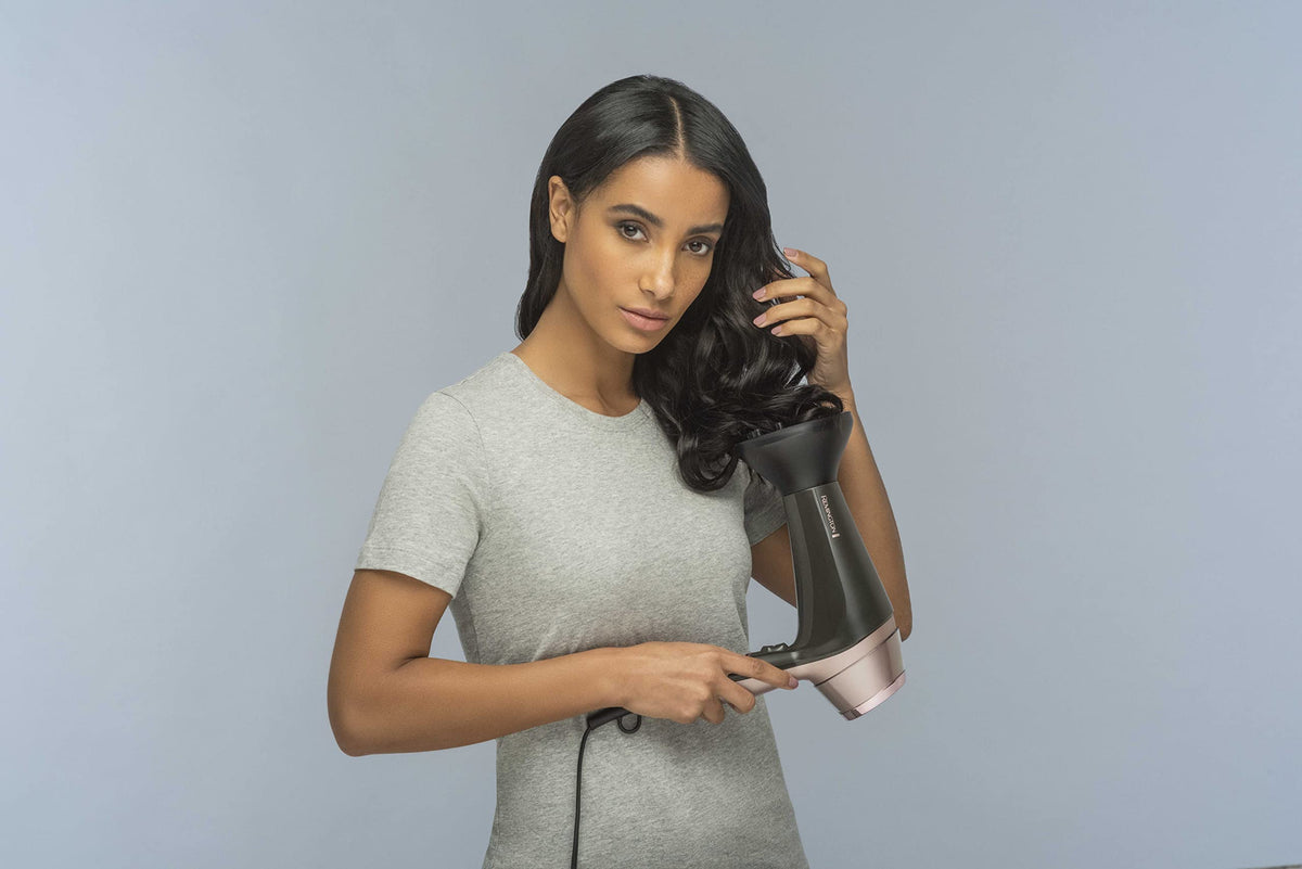 Remington Hair Dryer Ions [Curls & Waves & Straight] Curl-Straight (2200W, includes 3 styling attachments: conical & curling styling nozzle & diffuser, 45mm round brush & clips, 3 heat & 2 speed settings) D5707