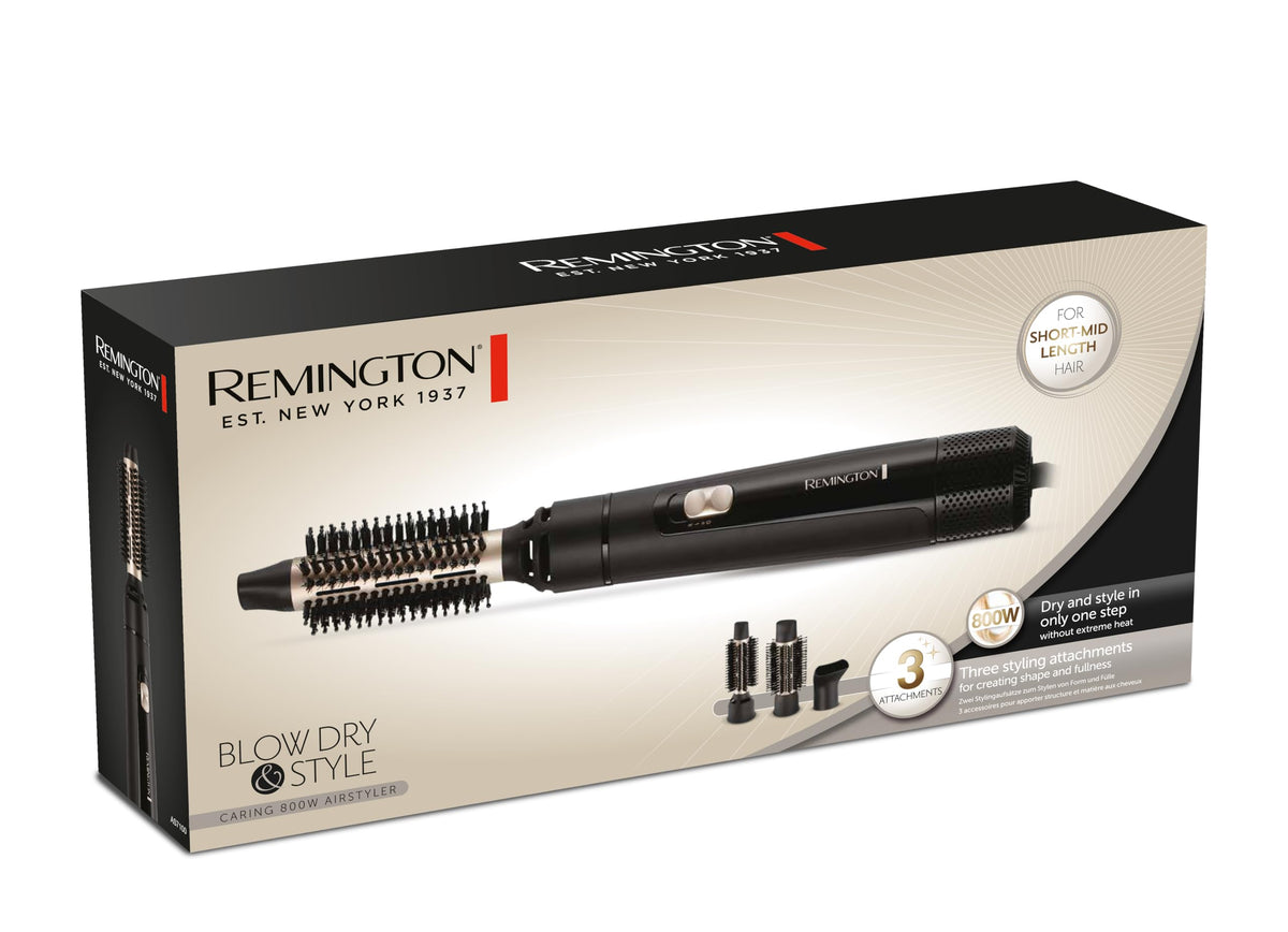Remington Warm Air Brush [includes 3 attachments: 25mm & 38mm round brush, styling nozzle] Blow Dry & Style (dries & styles for shape & volume for short/medium hair) 2 heat & fan settings, Airstyler AS7300
