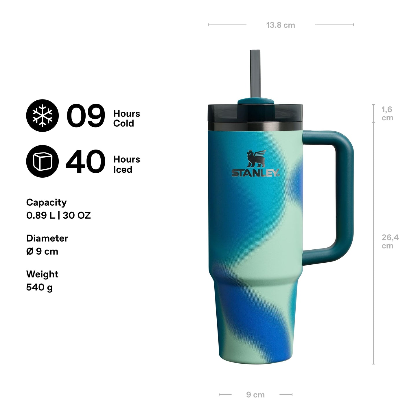 STANLEY 1913 Quencher H2.0 Flowstate Drinking Bottle with Straw 0.89L - Thermo Mug Cools for 9 Hours - 40 Hours Ice Cooled - Thermos Bottle BPA Free - Stainless Steel Drinking Cup - Coastal Teal Motion - 100000115534