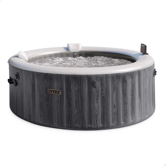 INTEX PureSpa Greywood Deluxe - 4-person whirlpool, with gray wood grain, 140 air jets, 2200 W heater, with LED lighting, water softening system & app control - 28440NP