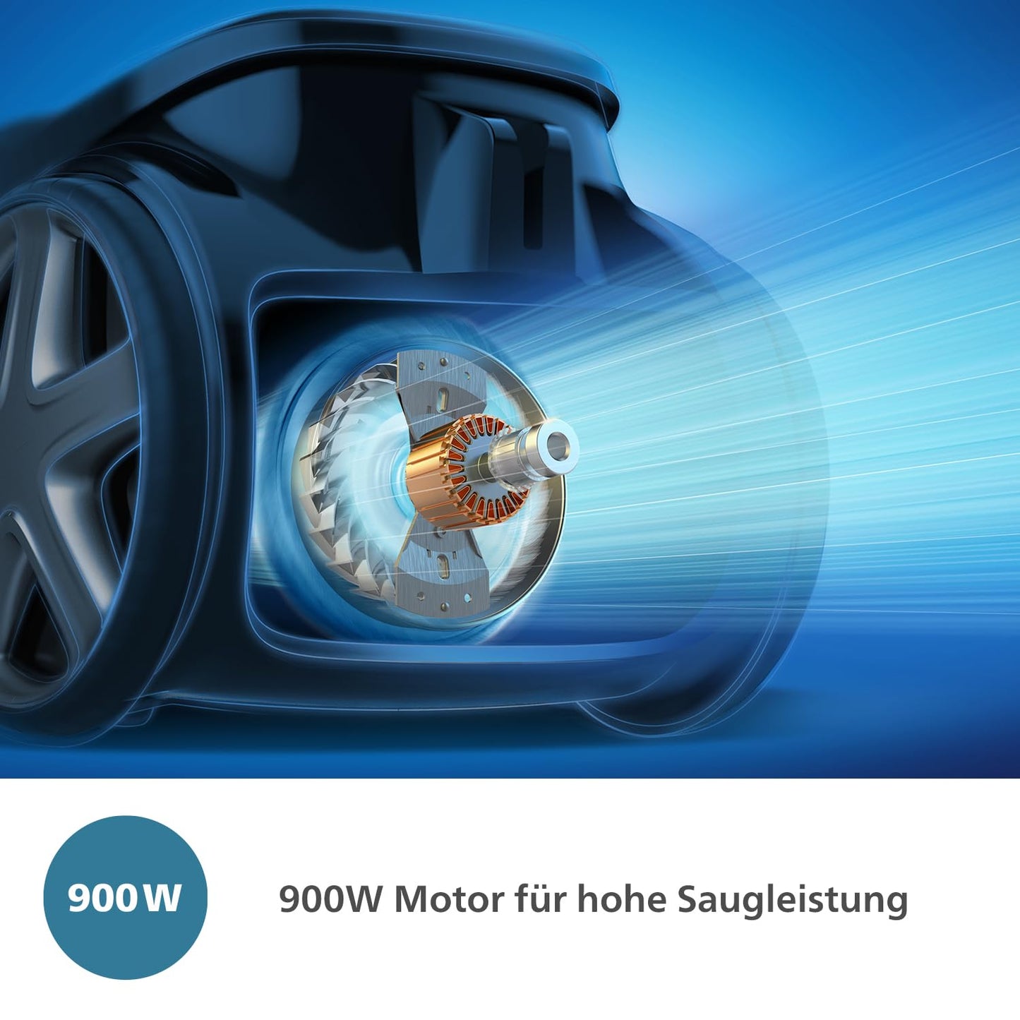 PHILIPS 8000-Series Bag Vacuum Cleaner Performer LED - 900 W Motor, TriActive+ LED Nozzle, HEPA, 12 m, Durable Bags, Deep Black (XD8122/10)